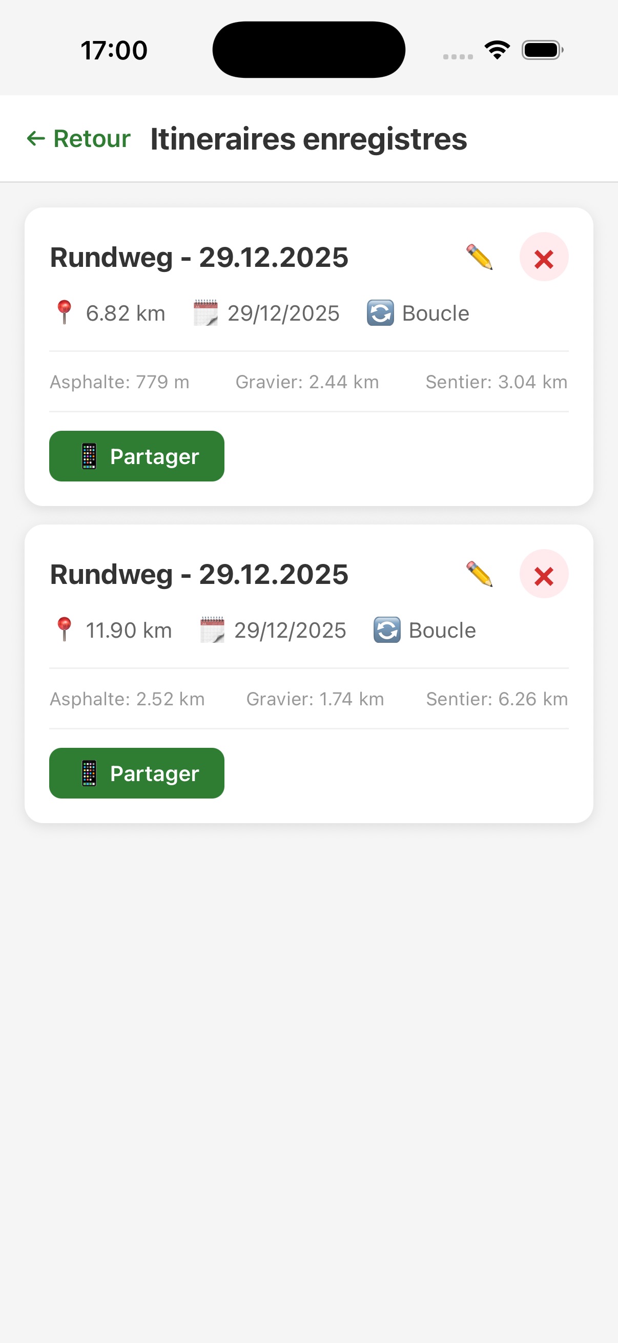 Itinéraires enregistrés Reitnavi - Export GPX