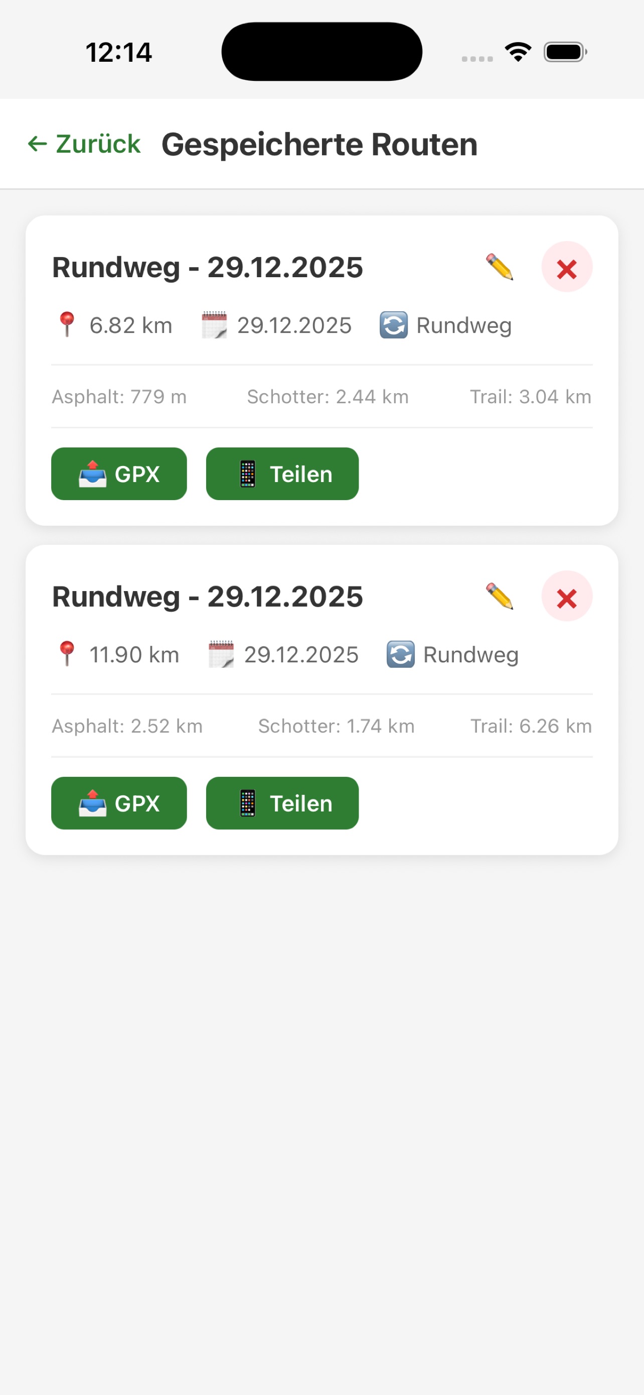 Reitnavi Gespeicherte Routen - GPX Export
