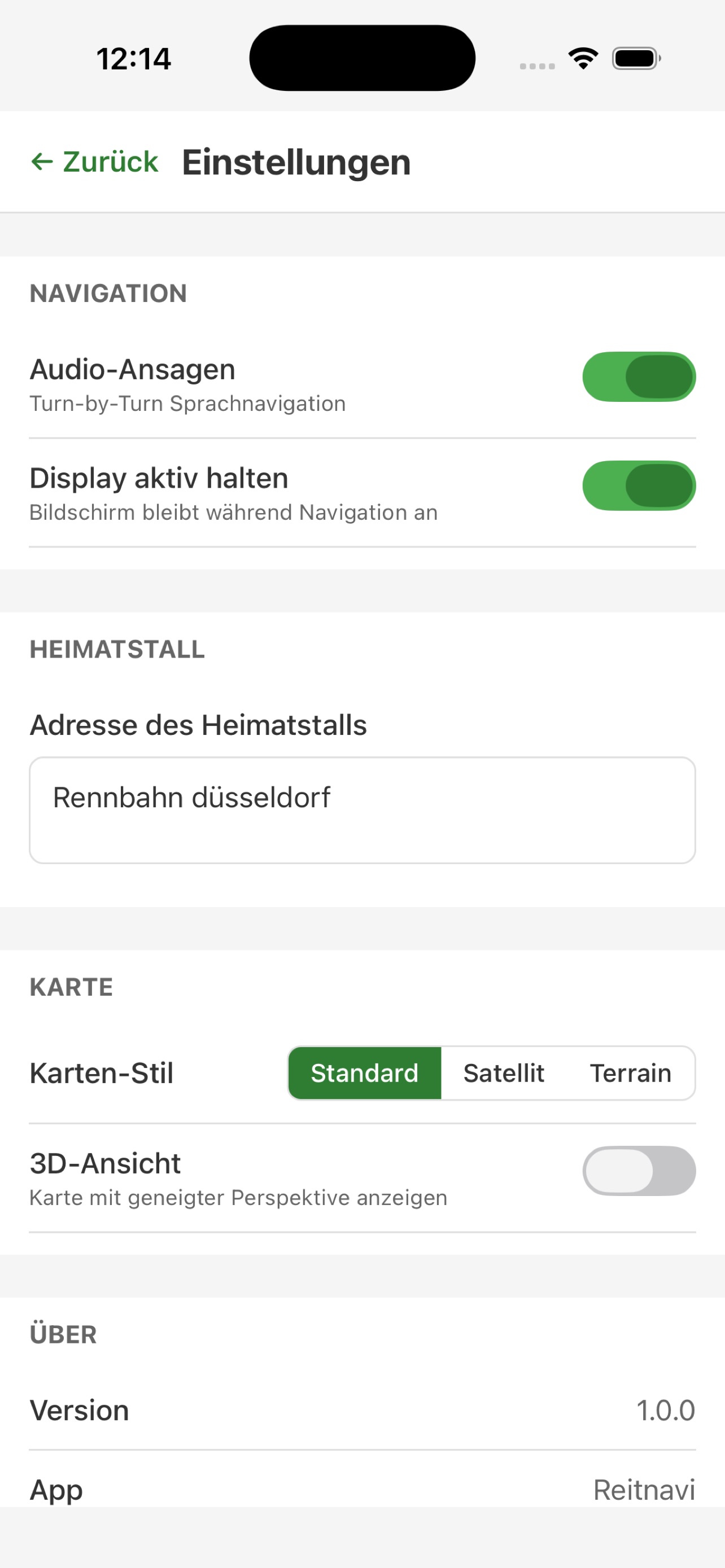 Reitnavi Einstellungen - Audio-Navigation und Heimatstall